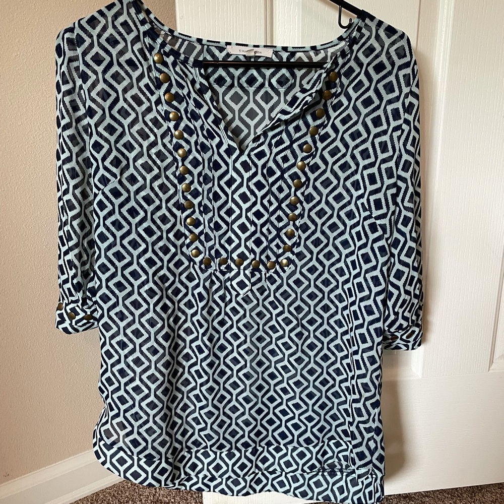 Sheer 3/4 length shirt with brass rivet detail